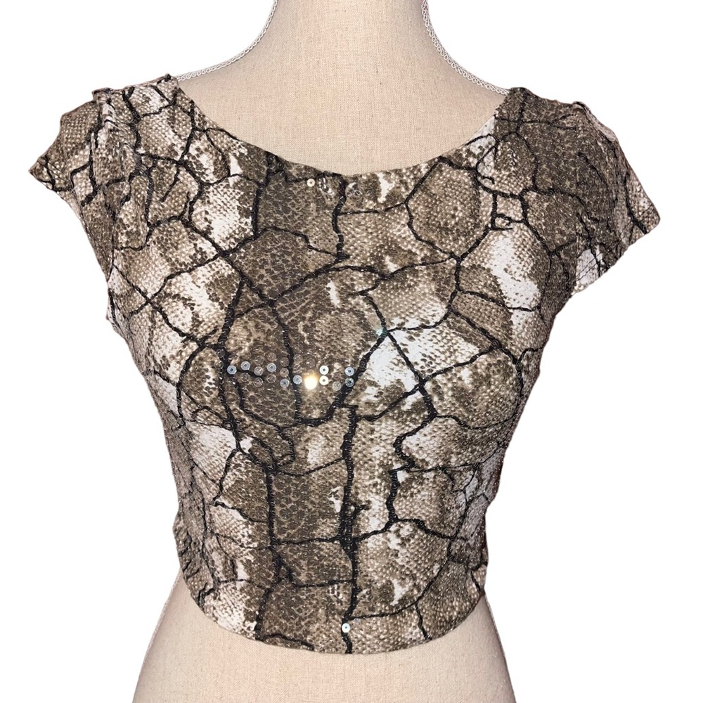 Love J Sequined Python Print Crop Top Size Small … - image 1